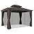 Outsunny 10' x 12' Hardtop Gazebo with Curtains and Netting, Permanent Pavilion Metal Double Roof Gazebo Canopy with Aluminum Frame and Hooks, for Garden, Patio, Backyard, Dark Brown
