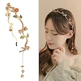 AHONEY Gold Flower Headband for Women Girls Hair Vine Gold Leaf Boho Headband Wedding Fairy Accessories Headpiece