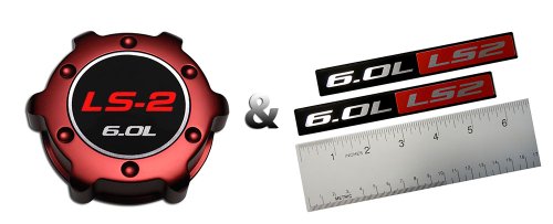Combo - Ls2 6.0L Red Oil Cap In Billet Aluminum + 2 X (Pair/Set) Red Black 6.0L Liter Ls2 Real Aluminum Engine Hood Emblem Badge Nameplate Crate For 05-07 Chevy Corvette 06-07 Cadillac Cts-V 05-06 Chevrolet Ssr 06-09 Chevrolet Trailblazer Ss 05-06 Pontiac Gto 6.0L 08-09 Saab 9-7X Aero 05-06 Vauxhall Monaro Vxr 04-07 Holden Special Vehicles #TOP5