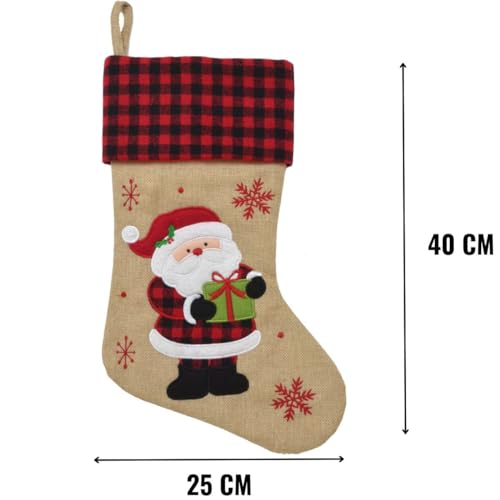 Enfeite Natalino Natal Bota Natalina Meia Juta Bege Grande Decoração Luxo Para Lareira Porta Árvore