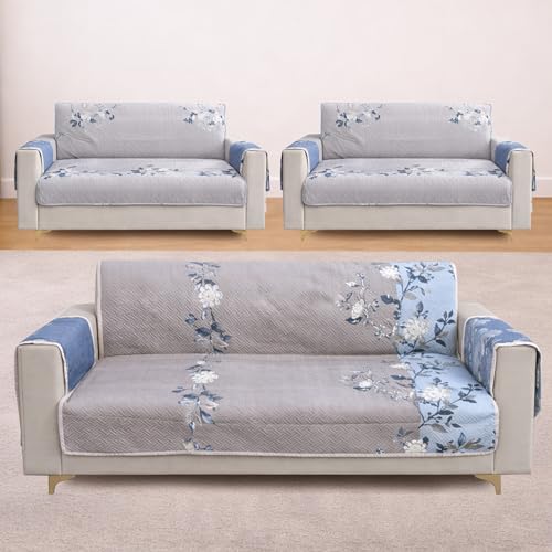Image of Homerz Premium 7(3+2+2) Seater Quilted Reversible Sofa Cover Mat with Pocket Arms | Polyester Blend 350 GSM Full Coverage & Back Belt for Stability (Velaro, 7(3+2+2) Seater)