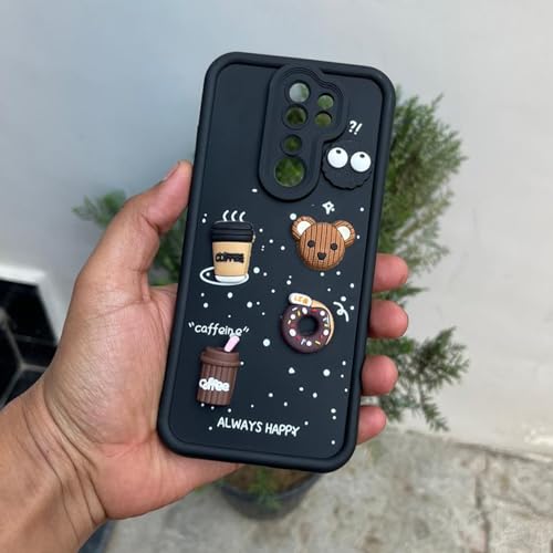 Image of Outlouders Back Cover for Redmi Note 8 Pro | Cute Fun Cartoon 3D Bear Silicone | Full Body Protection Bumper Case (Black)