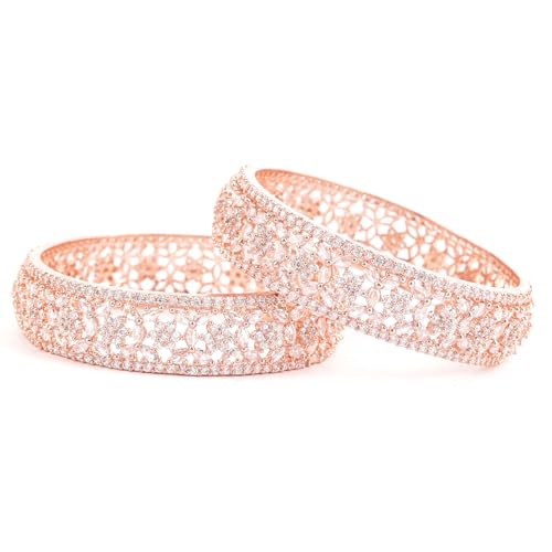 Image of Rubans Floral Cubic Zirconia Bangles Jewellery Gift for Women & Girls | Ethnic Wedding Traditional Bridal