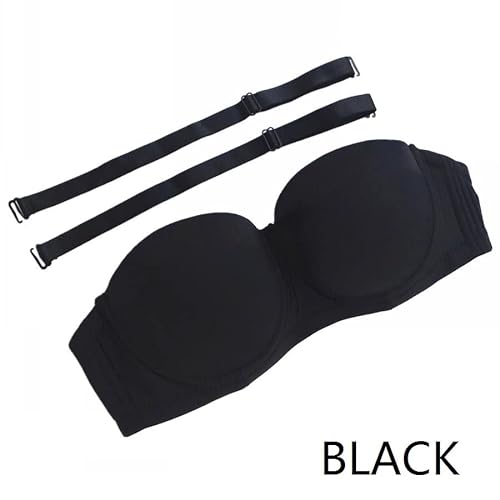 Women's Strapless Bra 34-46 C/D/Dd/E 1/2 Cup Seamless Plus Size Balconette Bra H059 (Black, 44Dd) #TOP3