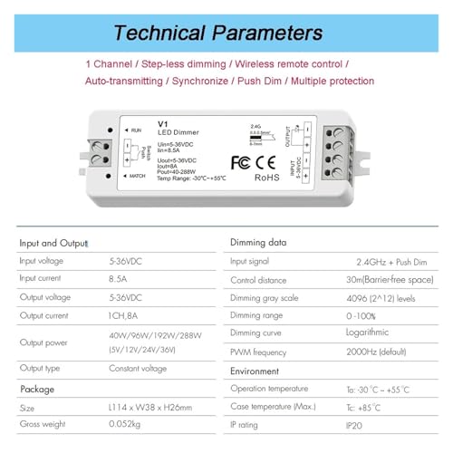 Variateur LED tactile 2.4G à gradation fluide pour éclairage architectural