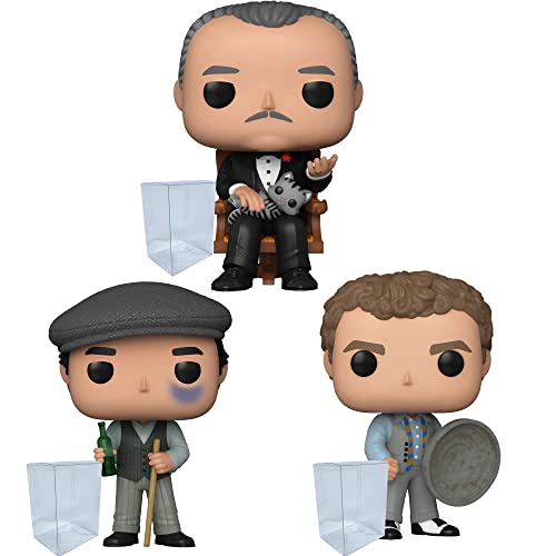 El padrino 50 aniversario Funko Pop Set de 3 con paquete de protector, incluye Vito #1200, Michael #1201 y Sonny #1202 figuras de vinilo con fundas protectoras de plástico azul Salamander Emporium