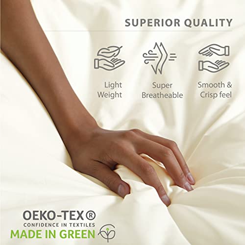 100% Cotton Percale Sheets California King Size, Ivory, Deep Pocket, 4 Pieces Sheet Set - 1 Flat, 1 Deep Pocket Fitted Sheet And 2 Pillowcases, Crisp Cool And Strong Bed Linen #TOP5