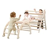 Eikuavons Klettergerüst Indoor Set 3-in-1 Stabilem Baby-Kletterdreieck Montessori mit Bogen/Rutsche/Dreieck für 2-8 Jahre Kleinkinder und Kinder