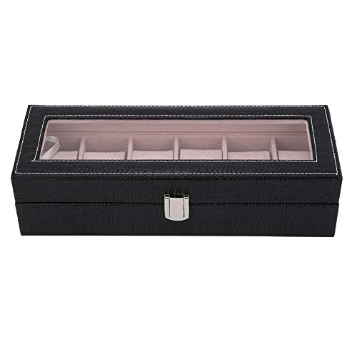 eecoo Organizer für Schmuckuhren, Uhrenbox, Brillenvitrine, Uhrenvitrine mit Glasplatte als Geschenk, mit Samtfutter, Kissen und Schloss(Schwarz)