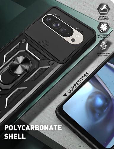 Image of Spazy Case Google Pixel 9 /9 Pro Back Cover | Heavy Duty Hybrid Case with 360 Degree Rotating Finger Ring Holder + Slider Shutter Camera Protection Case for Google Pixel 9 5G / 9 Pro 5G- Rose Gold