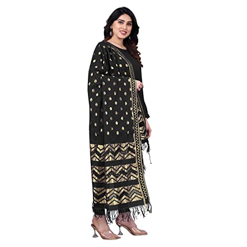 Image of StyleScope Women's Rasal Net Dupatta With Gold Zari Work (Dup Ladoo Black Black 2.25 Mtr)