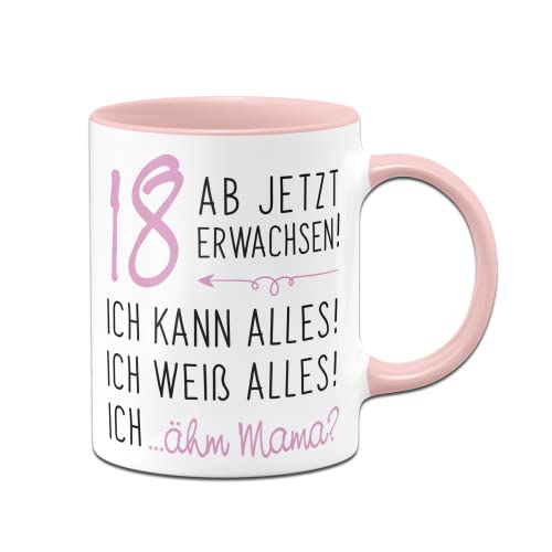 Tassenbrennerei Tasse mit Spruch 18 ab jetzt erwachsen - Kaffeetasse als lustiges Geschenk zum 18. Geburtstag für Sohn und Tochter (Rosa) Tassenbrennerei Tasse mit Spruch 18 ab jetzt erwachsen - Kaffeetasse als lustiges Geschenk zum 18. Geburtstag für Sohn und Tochter (Rosa)