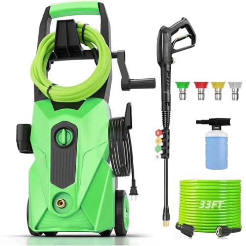 Image of Electric Pressure Washer 5000 PSI 2.8 GPM High Power Washers Electric Powered with 33ft Pressure Hose, 4 Nozzle and Foam Cannon, for Home, Cars, Fences, Patio (Grass)