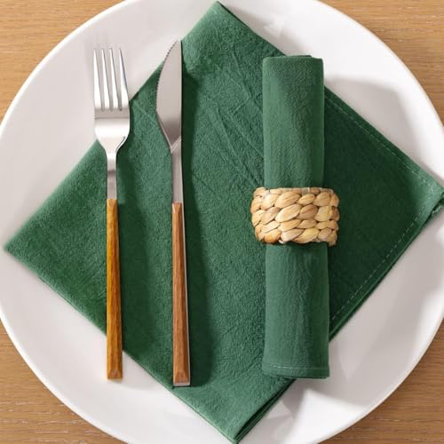 Image of MLMC 4 Pack Emerald Green Cloth Napkins Rustic Washable Cotton Linen Napkins Set of 4 17 inchx17 inch Reusable Dinner Napkins Cloth for Wedding Baby Shower Party Decor Use