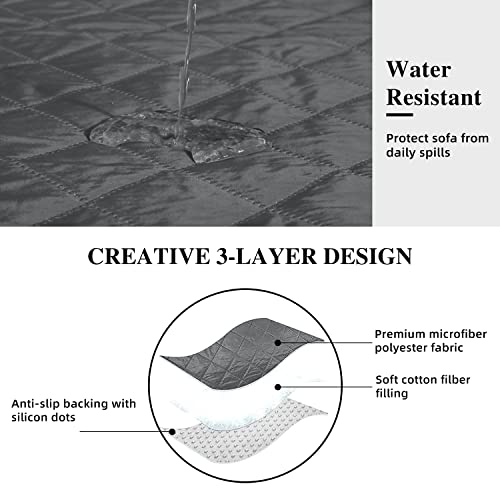 Arfntevss Sectional Couch Covers 3-Pieces Water Resistant L Shaped Sofa Cover Quilted Anti Slip L-Shape Sofa Slipcovers Set Living Room Furniture Protector For Pets Kids Dog Cat (Dark Gray, Large) #TOP2