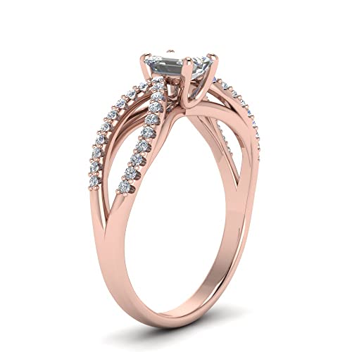 Image of 55Carat Choose Your Gemstone Reverse Pave Split Shank Diamond CZ Ring Rose Gold Plated Emerald Shape Split Shank Engagement Ring Minimal Modern Design Birthday Gift Wedding Gift US Size 4 to 12