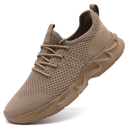 MGBDSZ Womens Walking Tennis Shoes Running Slip on Sneakers Fashion Gym Shoes Non Slip Comfort Breathable Lightweight Athletic Casual Fitness Sports Workouts Brown Size US 11.5
