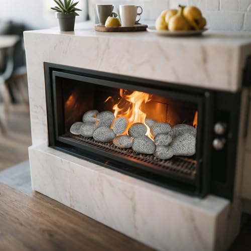 Image of Skyflame 3-5 Inch Natural Tumbled Stones for Gas Fire Pit, 15 Pounds | Round Lava Rock Pebbles, for Gas Fireplaces, Fire Table, Garden Landscaping Decoration, Cultivation of Potted Plants