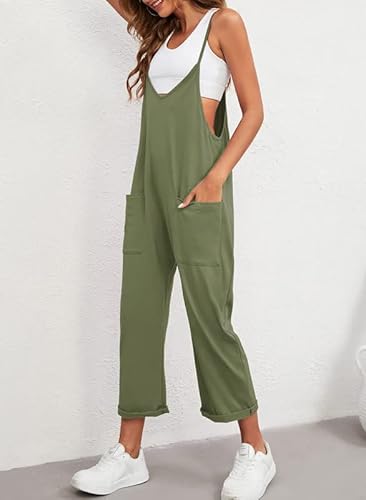 Dokotoo Plus Size One Piece Sleeveless Jumpsuits For Women Casual V Neck Adjustable Spaghetti Strap Loose Rompers Womens Overalls Long Pant Green X-Large #TOP3