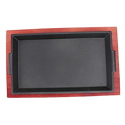 GALPADA 1pezzi Piastra Barbecue in Ghisa Antiaderente per Induzione Padella per Bistecca e Verdure Teglia da Forno e Arrosti con Base in Legno Versatile per Grigliare e Friggere