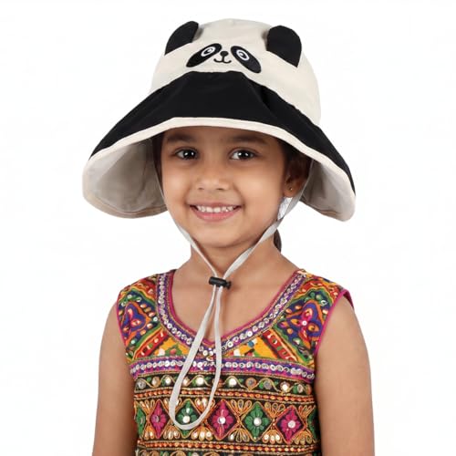 Image of SNOWIE SOFT Wide Brim Sun Hat for Kids Girls with Neck Flap Shawl, UPF 50+ Adjustable Chin Strap Sun Protection Hat for Girls 2-10 Years Old, Summer Breathable Sun Visor Hat Windproof Beach Hat