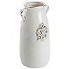   MyGift-Farmhouse-White-Ceramic-Vase-with-Handle-and-Embossed-Seal-Design-Antique-Jug-Shaped-Tabletop-Flower-Vase