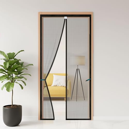Image of LifeKrafts Magnetic Mosquito Net for Door | Heavy Duty 80 GSM Mesh | Premium Polyester Material | Auto-Closing Insect Screen for All Door Types | Keeps Mosquitoes & Bugs Out |(Black, 210 x 110 Cms)