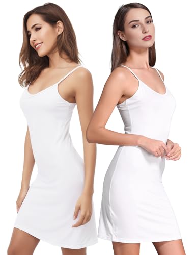 Image of Buauty 2 Packs Full Slip Dress for Women, Adjustable Spaghetti Strap No Static Cami Mini Slips for Under Dress Nightgown