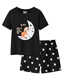 UNICABBIT21 Black Sleeping Sloth Summer Pajamas for Girls Big Kids Cute Cartoon Nighty Sleepwear 2-Piece Short Sleeve Set Size 14