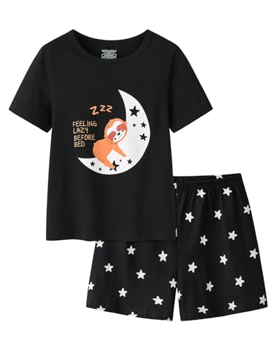 Summer Pajamas for Girls Big Kids Cute Cartoon Soft Nighty Sleepwear 2-Piece Short Sleeve Set Size 6-16