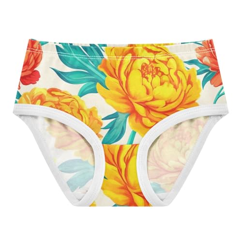 Toddler Girls Underwear 2t Cotton Cute Panties Girl Stylish Briefs Kids Undies Vintage Floral Peony Flowers Yellow