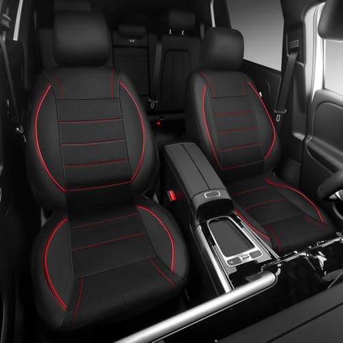 Image of CAR PASS Air Mesh Leather Car Seat Covers Front Seats, Breathable Two Front Seat Covers for Cars, Comfortable Universal Fit for SUV Truck Sedan Automotive, Anti-Slip Airbag Compatible,Black and Red