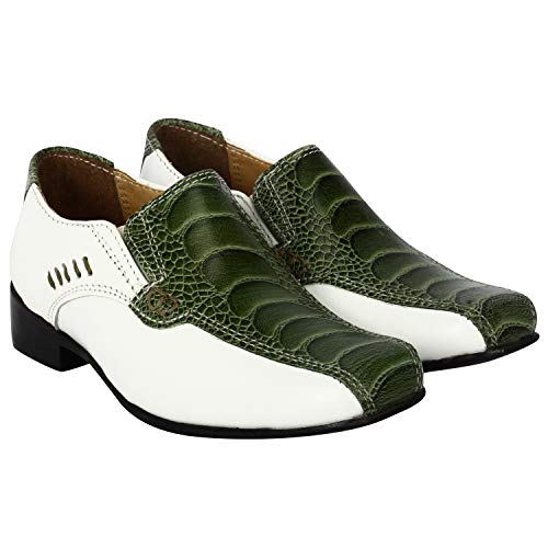 LIBERTYZENO Boys Animal Print Genuine Leather Kids Formal Oxford Dress Shoes for Prom Graduation Junior Olive/White 2 Little Kid by LIBERTYZENO - Image 6