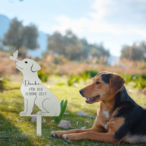 Namalu Hund Gedenkstein Outdoor Grabschmuck Metal Grabplatte mit Gravur Wetterfest Gedenktafel Draußen Schieferplatte Deko für Tiere Grab Erinnerung Hund Trauer Geschenk für Tierbesitzer (Hund)