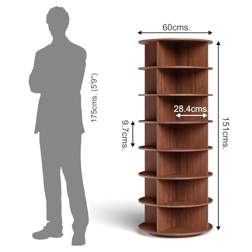 Image of 360 Rotating Multipurpose Storage Cabinet - Laminated Engineered Wood Organizer Rack | Space-Saving Rotating Shelf for Bedroom, Living Room, Dressing Area & Bathroom (Teak Brown, 7-Tier)