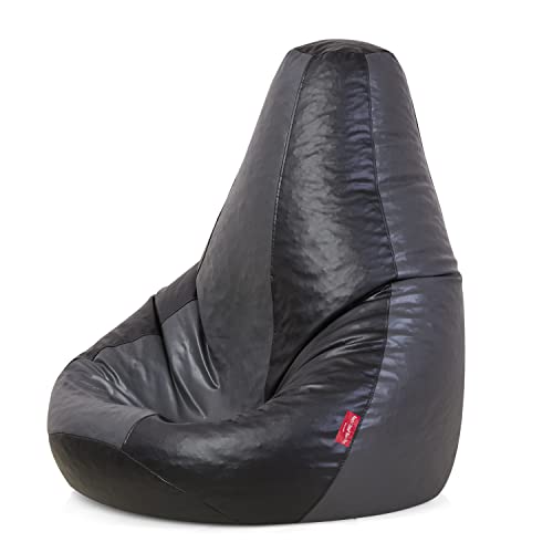 Image of RnS Rest 'n' Sleep Faux Leather Teardrop Bean Bag Filled with Beans | Bean Bag Sofa Chair for Adults & Kids | Home, Office & Restaurant | Capacity Up to 120kg | 1 Year Warranty (Dark Grey /Black,4XL)