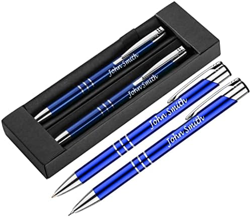 Personalised Engraved Luxury Pen & Pencil Set Gift Boxed + Black Refill (Black)