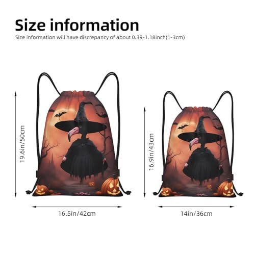 Halloween Flamingo Witch Hat print Drawstring Bag Sack Gym Bag Ditty Bag for Gym Traveling, Hiking, Yoga, Shopping for Adult4