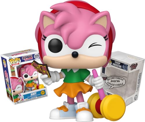 Funko Sonic the Hedgehog Chase Amy Rose Clignotant avec Fortune Cards Variant Edition + ToyBop Protector : Pop! Games Figurine en vinyle (livrée avec étui de protection Pro-Deluxe Pop Protector