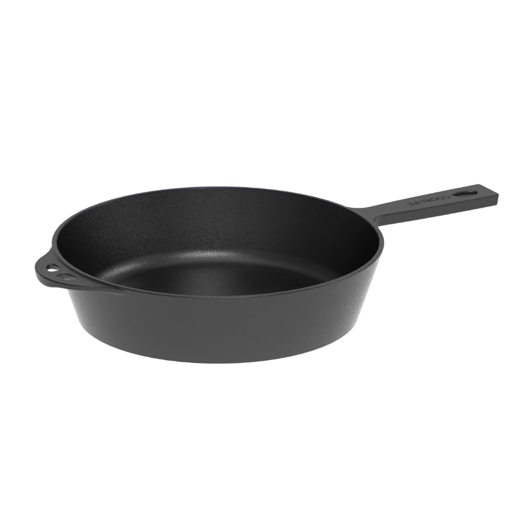 COOKLIFE 12 Inch Lightweight Pre-Seasoned Cast Iron Skillets with Stainless Steel Lid and Handle Cover - Smooth Polished Surface, Easy to Clean Cast Iron Pan Use in the Oven, on the Stove or Grill