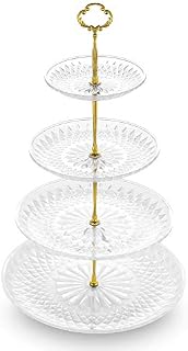 NWK 3/4-Tier Cupcake Stand with Crystal Clear Plates and Gold Metal Struts Dessert