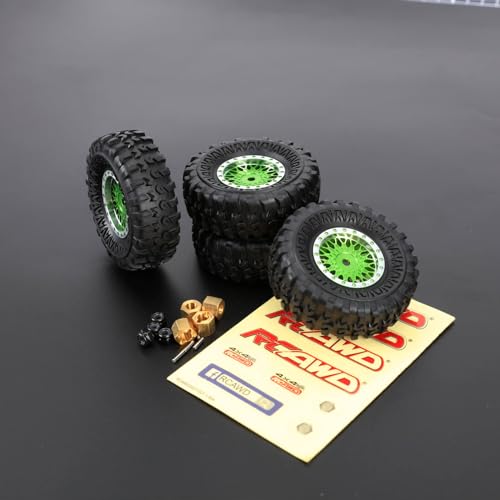 RCAWD for FMS FCX24 Power Wagon, K5 Blazer & FCX18 LC80 Land Cruiser 80 Pre-Glued Wheel Tire Set Upgrades, 7mm Hex Adapter with Thickened Brass 1/24 1/18 Parts Green