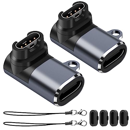Watch-Ladeadapter (2 Pack), Seminer USB-C Typ C Buchse zu Stecker Adapter Ladeanschluss mit Staub Stecker Kompatibel mit Garmin Fenix 7/7S/7X/6/6X/6S und mehr