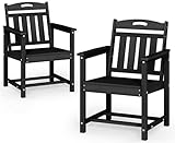 SUUNYN Set of 2 Weatherproof Patio Chairs - HDPE Outdoor Dining Chairs with Wide Seat, Ergonomic Design - for Garden, Backyard, Deck - Black