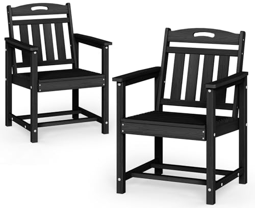 SUUNYN Set of 2 Weatherproof Patio Chairs - HDPE Outdoor Dining Chairs with Wide Seat, Ergonomic Design - for Garden, Backyard, Deck - Black