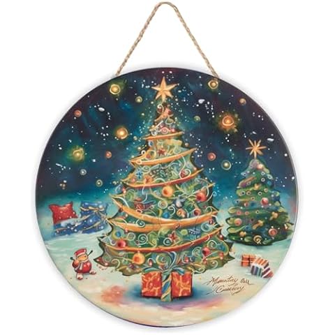 Christmas Door Decorations, Decorated Christmas Tree with Ornaments & Lights, Hanging Wooden Plaques, Christmas Wall Decor, Welcome Sign for Front Door, Christmas Door Signs for Kitchen & Porch Cover