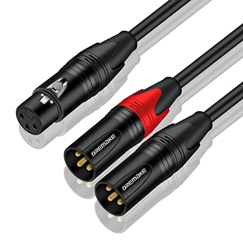 DREMAKE XLR to XLR Y-Splitter Cable, Balanced XLR Female to Dual XLR Male Audio Microphone Interconnect Cable, Dual XLR Male to XLR Female 3-Pin Patch Adapter Converter Y-Cable 3 Feet