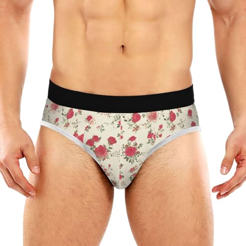 Classic Men's Underwear Briefs Vintage Red Flower Rose Leaf Soft Comfort Triangle Underwear Men