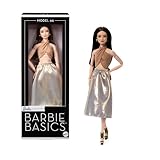 Barbie Basics Muñeca Modelo 06 de Moda para coleccionistas con Melena castaña, Falda Dorada Brillante y Top Halter, Ropa de Talla Universal, Cuerpo articulado, JJX25