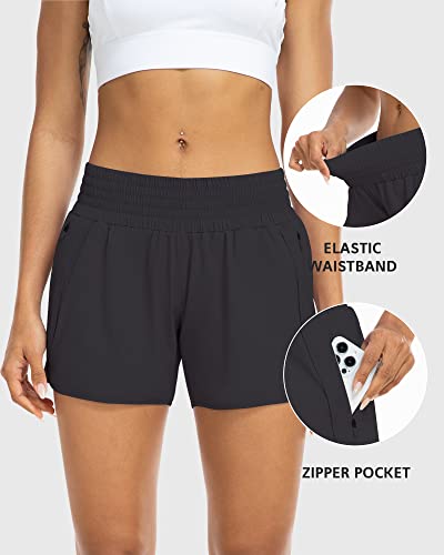 Yezii Athletic Shorts For Women With Pockets High Waist Running Workout Shorts Gym Yoga White Summer Shorts Black-M #TOP3